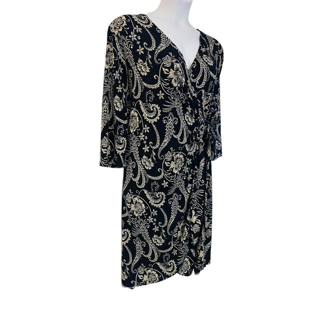 ⭐️Moci Purple Rain Navy Jersey Knit Floral Wrap Office Casual Date Night Dress - Picture 3 of 15